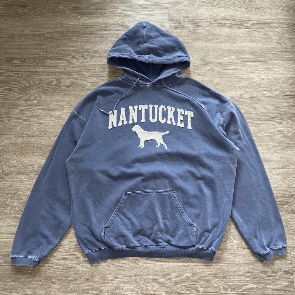 Nantucket Dog Hooded Sweatshirt Men's XL Blue Faded Coastal Comfy Massachusetts
